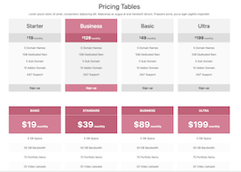 HTML and CSS UI component example: pricing tables with header with color