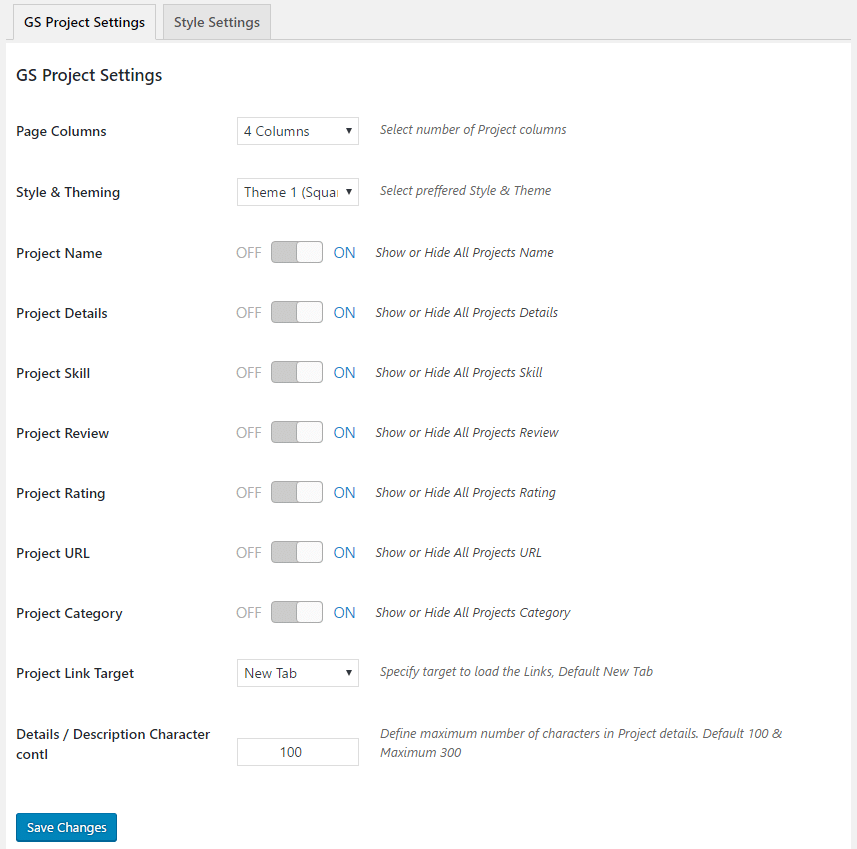 GS Projects > General Settings