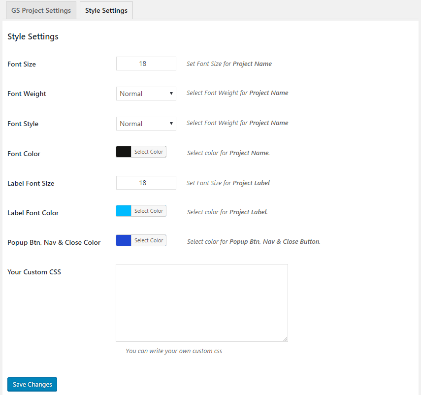 GS Projects > Style Settings