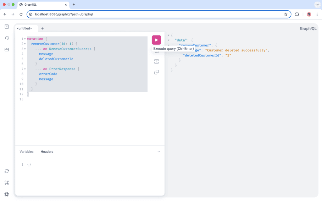 Java GraphQL Mutation Example Returning Multiple Data Types – Screenshot Output