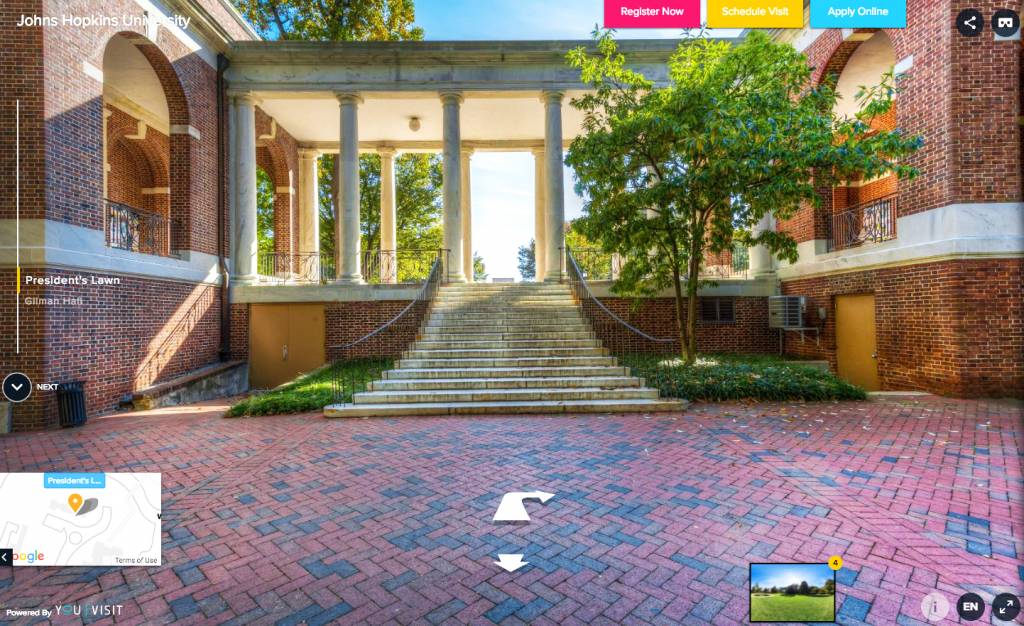 Screenshot of breezeway from interactive campus tour