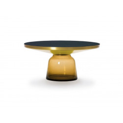 Table basse Bell orange ambré, cadre laiton, plateau verre noir