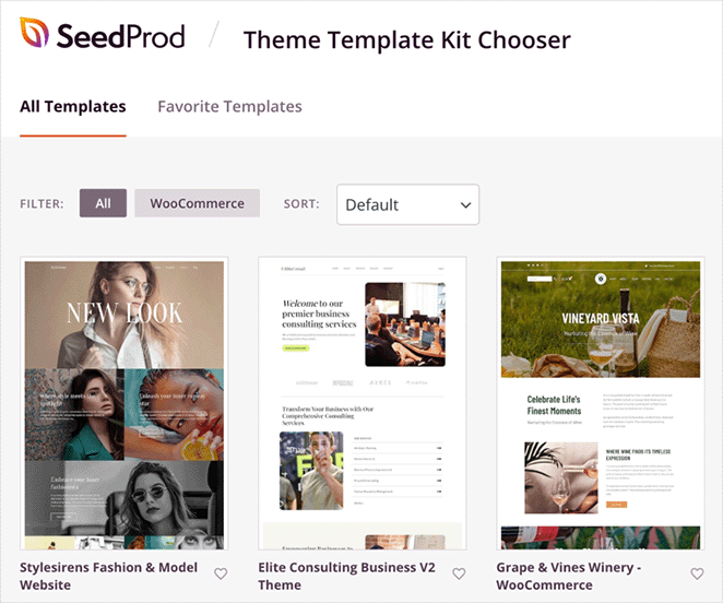 SeedProd: selecionador de kits de modelos de temas