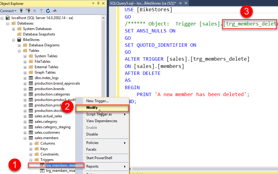 SQL Server View Trigger Definition