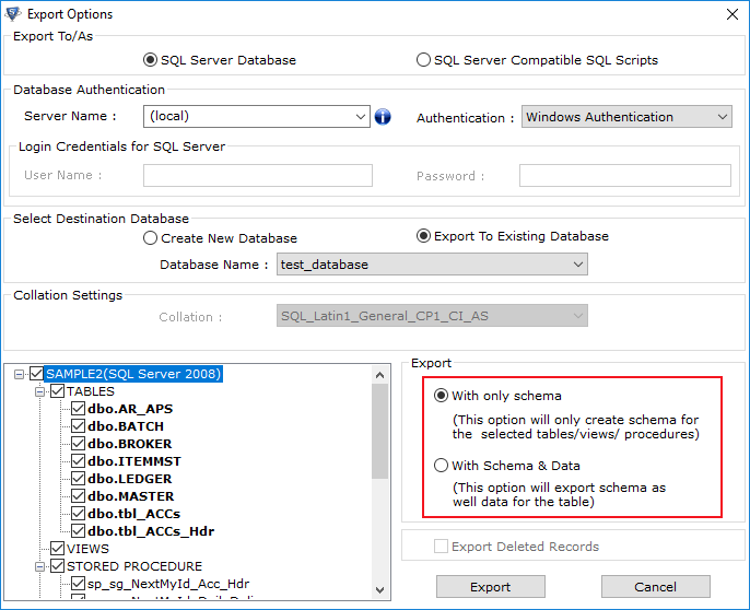 Export with Schema & Data