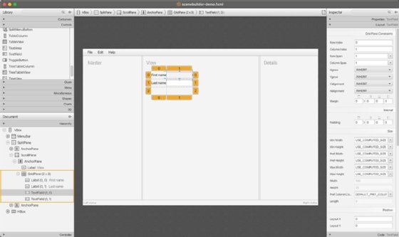 Screenshot of Scene Builder WYSIWYG editor.