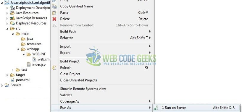 JavaScript Quicksort - Application on Tomcat