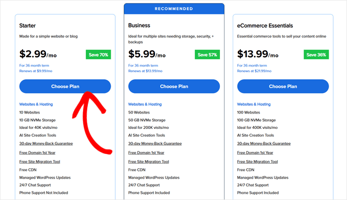 Choose Bluehost pricing plan Choose Bluehost pricing plan
