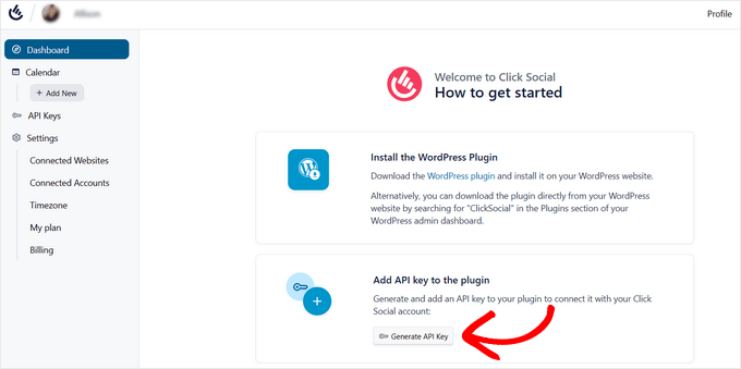 Generate API key from ClickSocial dashboard