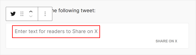 Replacing the text placeholder for the click to tweet box