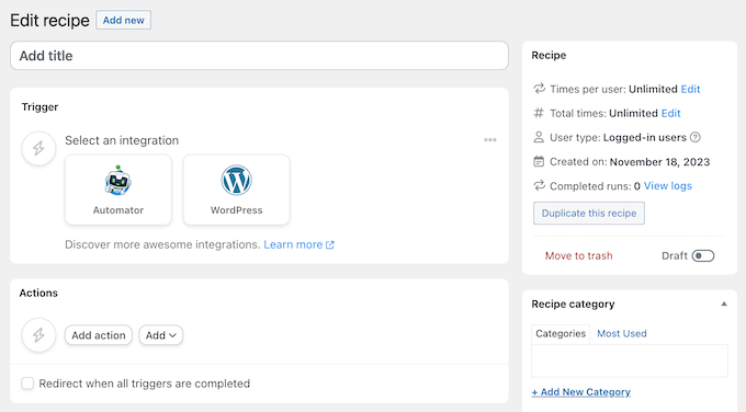 The Uncanny Automator user interface for WordPress The Uncanny Automator user interface for WordPress