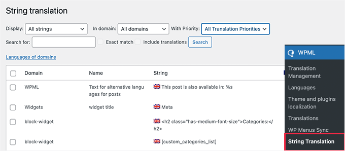 Translate strings