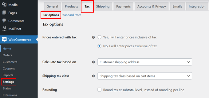 WooCommerce tax options WooCommerce tax options