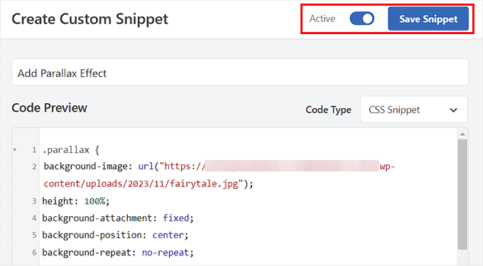 Save parallax effect snippet