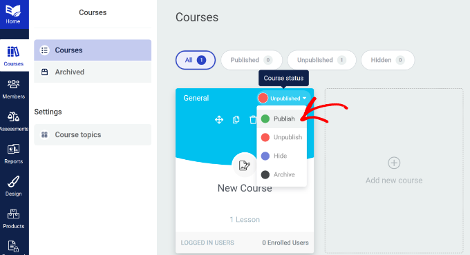 Publish your new course