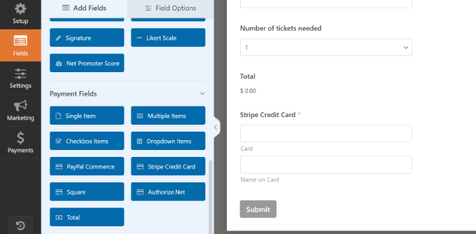 Add credit card field