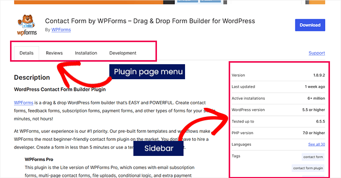 WordPress plugins page