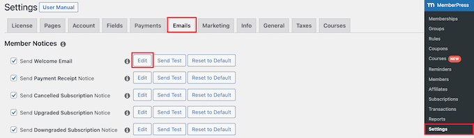 MemberPress email settings