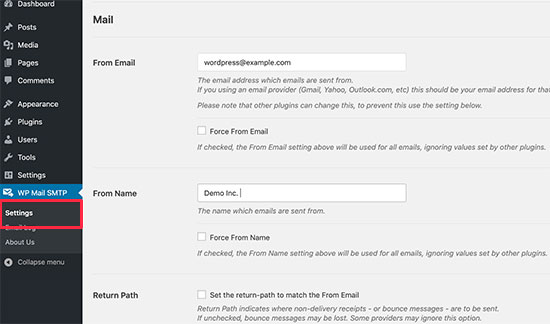 Mail settings Mail settings
