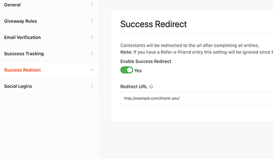 Success redirect