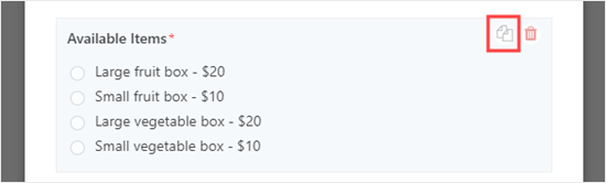 Copy the 'Available Items' field to create a new field on your order form