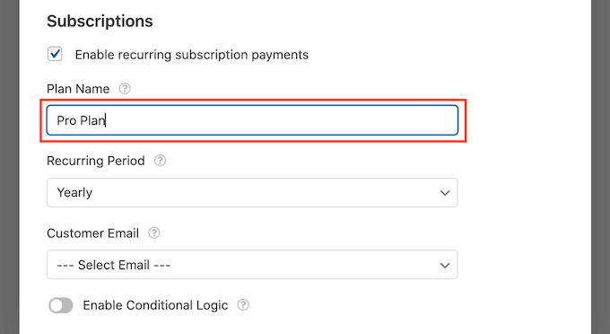 Adding a name to the recurring payment plan