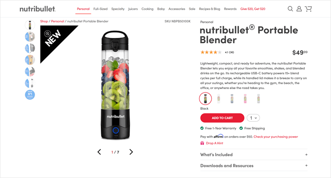 Nutribullet's online store