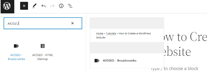 AIOSEO breadcrumbs block