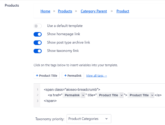 Customize product breadcrumb template