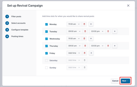 Choose Facebook posting times