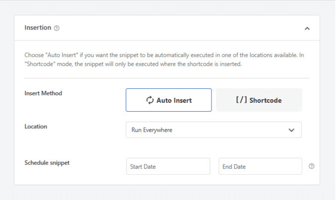 Insertion method in WPCode