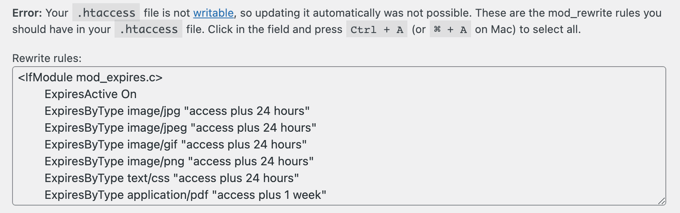 List of Rules You Will Need to Add to .htaccess Manually if Needed