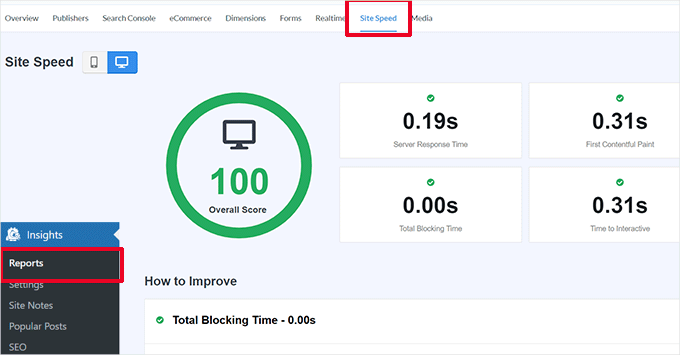 Site Speed in MonsterInsights