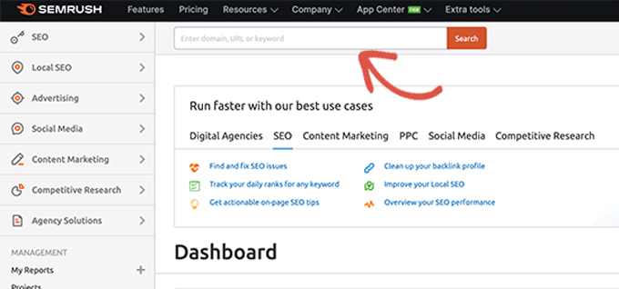 Semrush dashboard