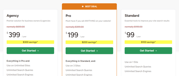 The SearchWP pricing plans