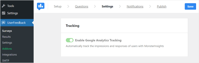 Enabling Google Analytics tracking on UserFeedback