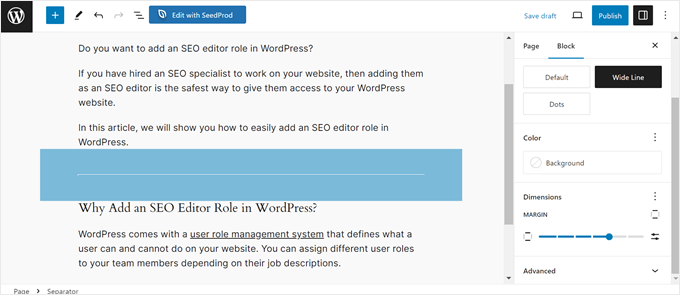 Adjusting the Separator block's margins in the block editor