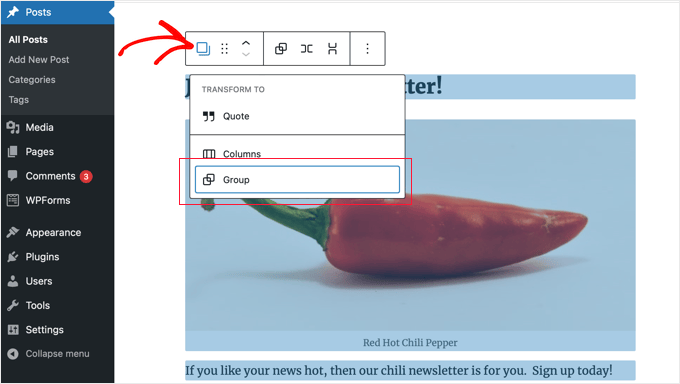 Selecting Multiple Blocks to Group Them