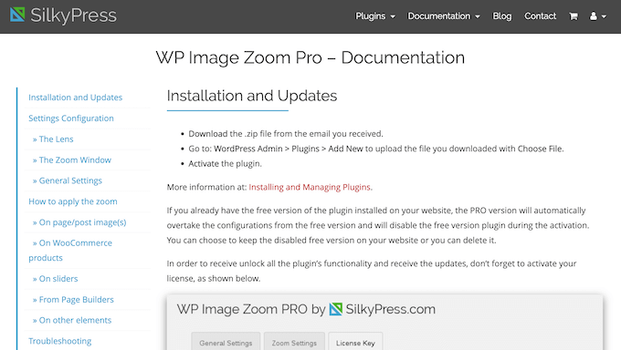 An example of online WordPress documentation 