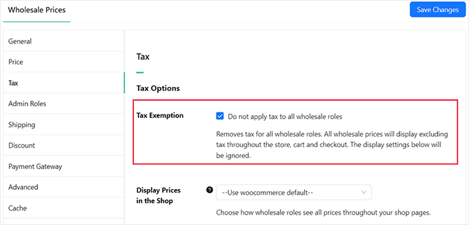 Check the Tax exemption option