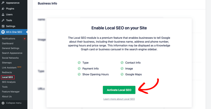 Activate Local SEO in AIOSEO