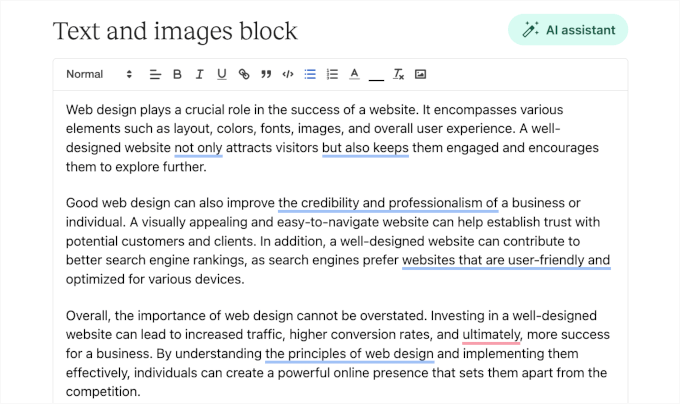 Teachable's text and images block