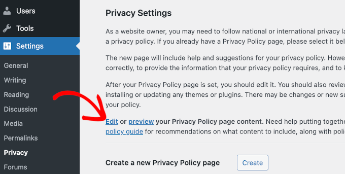 Editing privacy policy