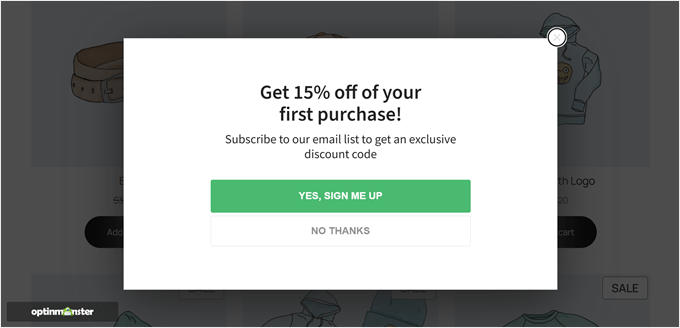 Example of a first-purchase discount popup in OptinMonster