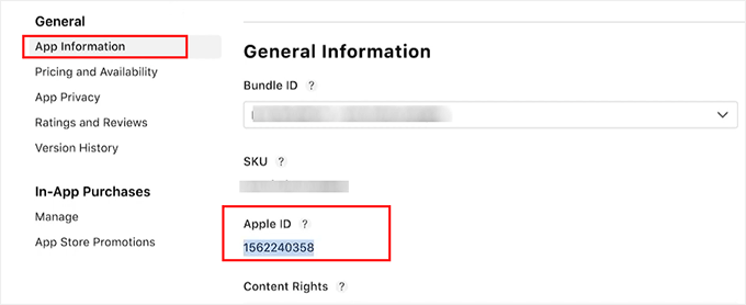 Copy your app ID from the app information page Copy your app ID from the app information page