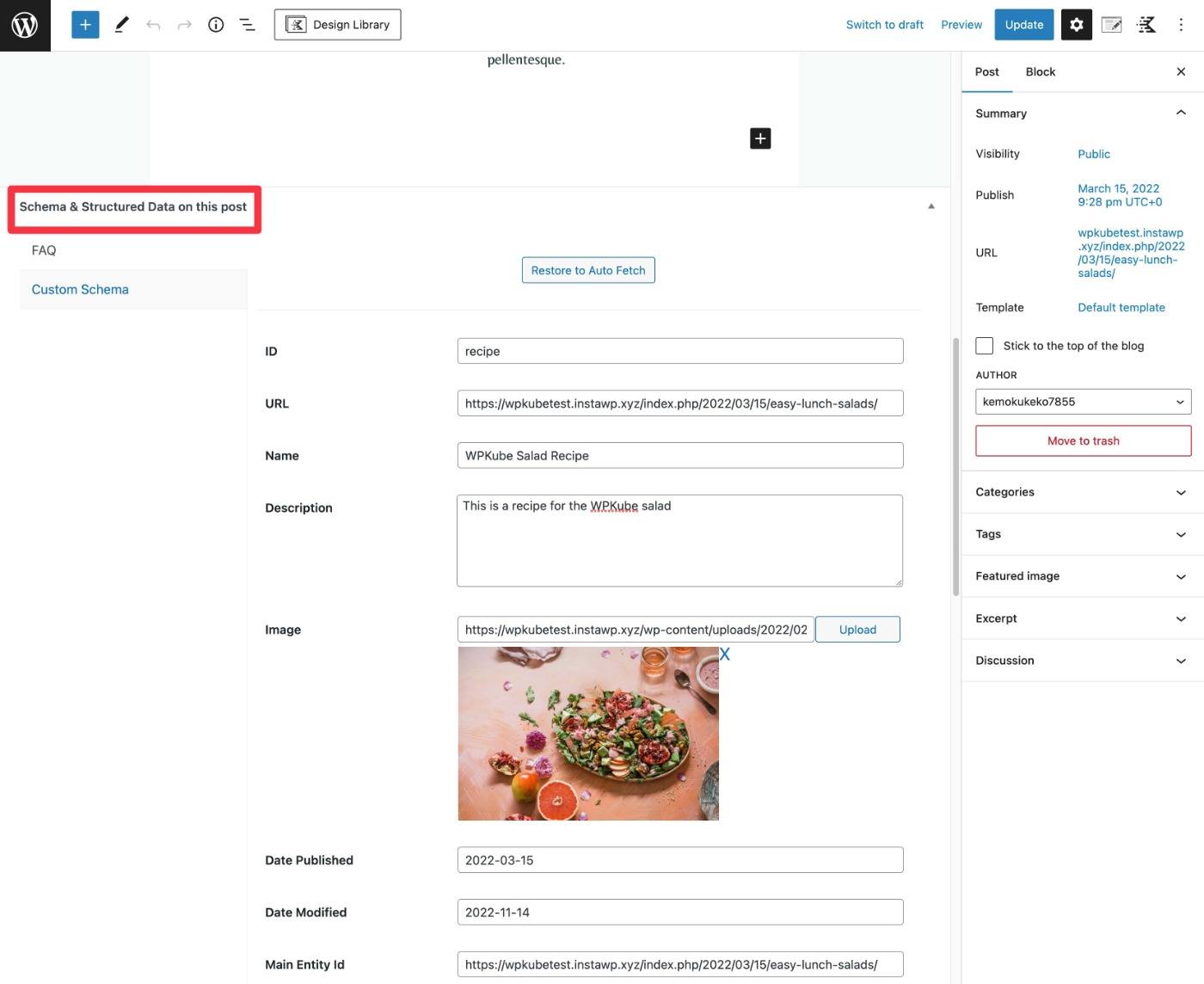 Schema and structured data interface