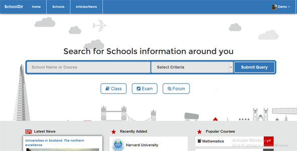 SchoolDir is a complete web based listing solution built with laravel, it can help in listing schools and their information such as courses, news, entry require