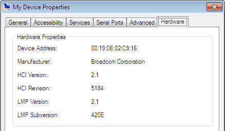 BlueSoleil Hardware tab