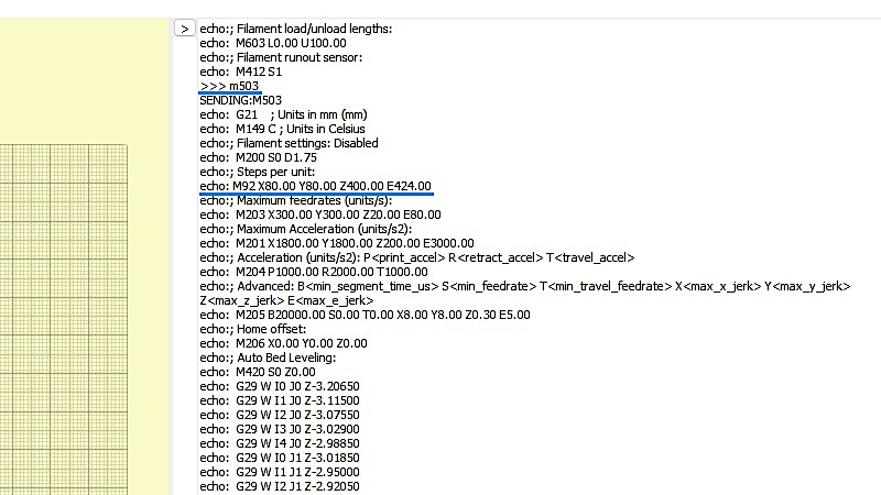 Pronterface command M503 results