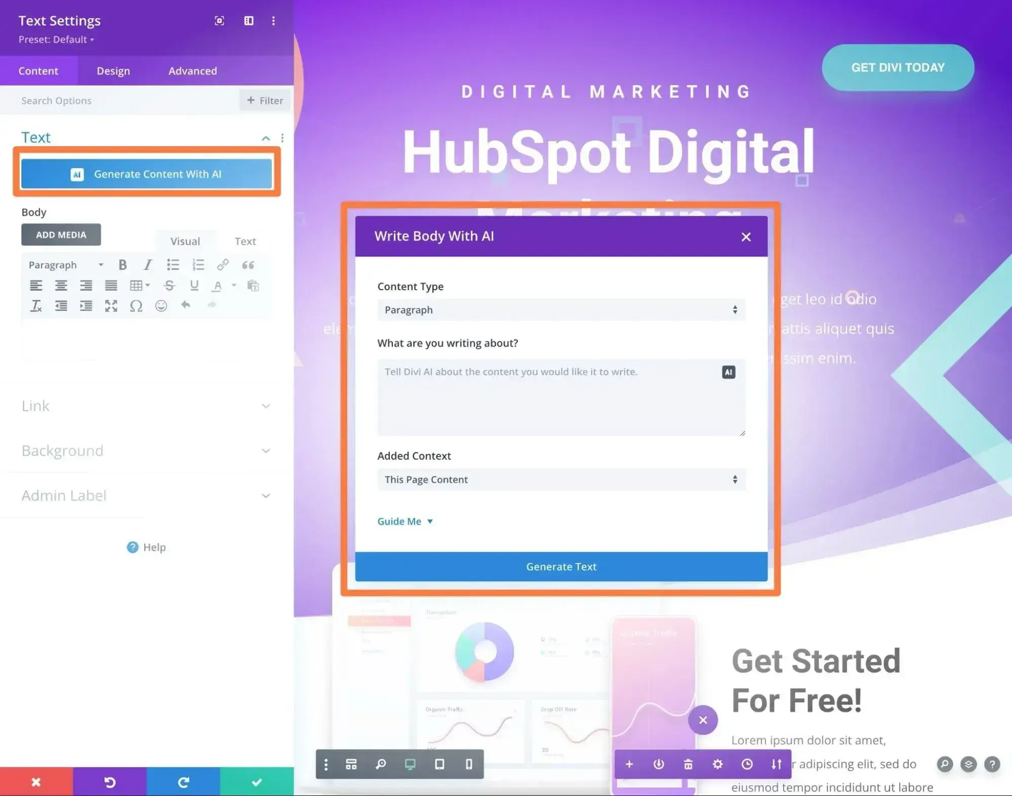 using divi's ai tools to create content and images